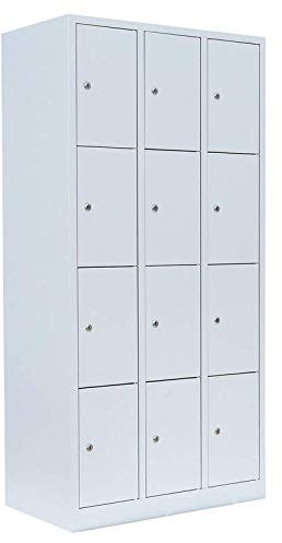 Lüllmann 12 Fächer Schließfachschrank komplett montiert grau 180x88,5x50cm (HxBxT) Wertfachschrank Fächerschrank Spind Umkleideschrank 520430