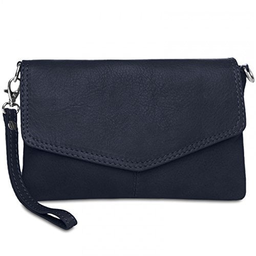 Caspar Elegante Leder Clutch Abendtasche aus samtweichem Nappaleder Damen Umhängetasche - PREMIUM LINE - Modell No.322 - Made in Italy, Farbe:dunkelblau, Accessoires:One Size
