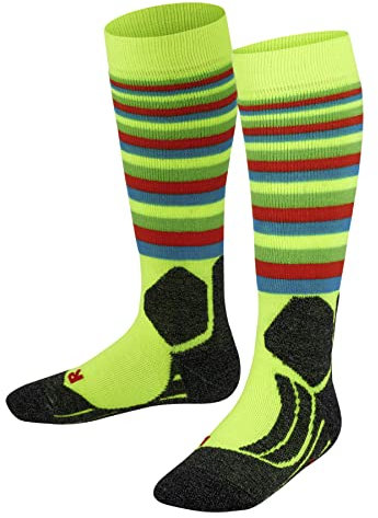 FALKE Unisex Kinder Skisocken SK2 Intermediate Stripes K Kh Wolle Funktionsmaterial warm dick 1 Paar, Gelb Lightning 1690, 35-38