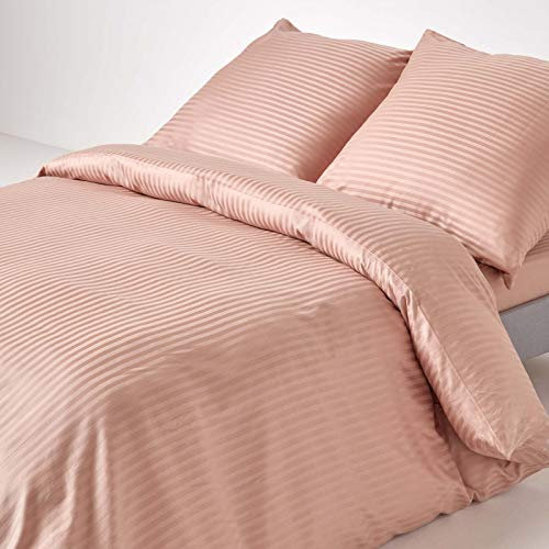 Homescapes 3-teiliges Damast-Bettwäsche-Set Taupe-beige, ägyptische Baumwolle mit Satin-Streifen, 1 Bettbezug 240x220 cm & 2 Kissenbezüge 80x80 cm