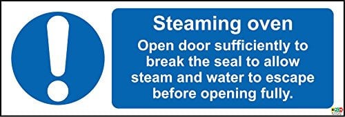 Hygiene catering Steaming oven safety sign - Self adhesive sticker 150mm x 50mm