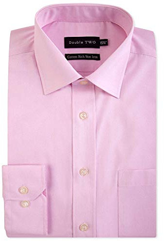 Double TWO Long Sleeved Non Iron Cotton Rich Shirts (4500) in Pink in 17