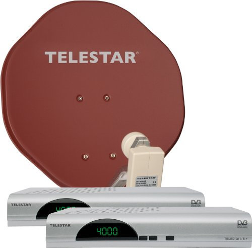 Telestar Alurapid 45 2-Teilnehmer Sat-Komplettanlage (inkl. 45cm Spiegel, Twin-LNB, 2x Sat-Receiver Teledigi 3 S+) rot