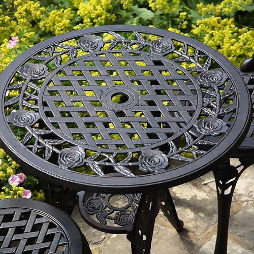 Lazy Susan Rose Round Bistro Table | Maintenance Free | Weatherproof | Sand Cast Aluminium | Antique Bronze Finish
