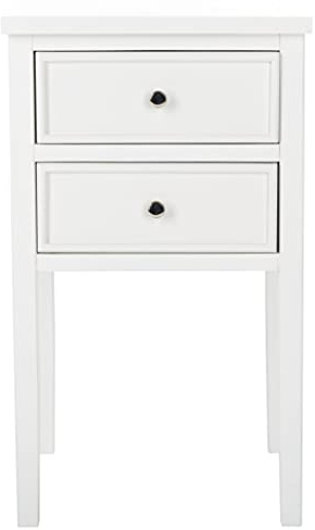 SAFAVIEH Furniture - Toby 2-Drawer Accent Table - White - Solid Wood - Modern Storage Design - Ideal for Living Room, Bedroom, Home Office, 16.9W x 14.7D x 29.9H - Fully Assembled (AMH6625E)
