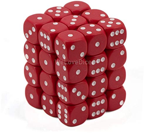 Chessex Opaque 12mm d6 with pips Dice Blocks (36 Dice) - Red w/White
