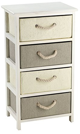 King Collection c656424 Kommode 4 Schubladen Holz und Bast Kunstleder, 40 x 30 x 74h