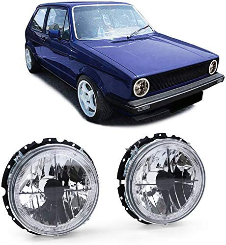 Carparts-Online Klarglas Angel Eyes Scheinwerfer mit Fadenkreuz Schwarz für VW Golf 1 + Cabrio