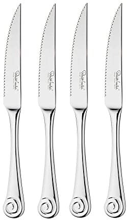 Robert Welch Ammonite Bright Cutlery Steak Knife, Set of 4. Made from Stainless Steel. Dishwasher Safe.