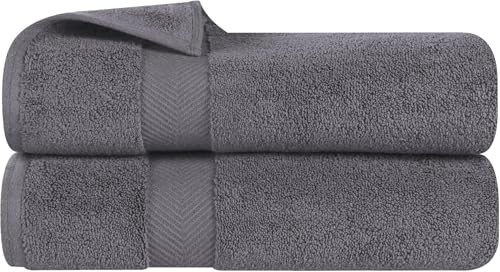 SUPERIOR Zero Twist 100% Cotton Bath Towels, Super Soft, Fluffy and Absorbent, Premium Quality Oversized Bath Towel Set of 2, Grey
