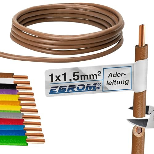 EBROM 100 Meter Aderleitung Litze Draht starre Leitung H07V-U 1,5 mm² 1x1,5 mm2 – starr – viele Farben zur Auswahl (BRAUN) - Verdrahtungsleitung in 100 m Ringen, 1,5mm2 - Ihre Farbauswahl: braun