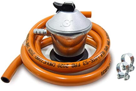 S&M 321771 - Kit completo butano: Regulador de gas butano + Tubo Goma 1,5 metros + 2 abrazaderas de seguridad | Homologado para España | Apto para cocinas, estufas, calderas y barbacoas