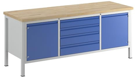 RAU | Werkbank | Gestellbauweise | 4 Schubladen Größe XL | 2 Türen | Tiefe 700 mm | Breite 2000 mm