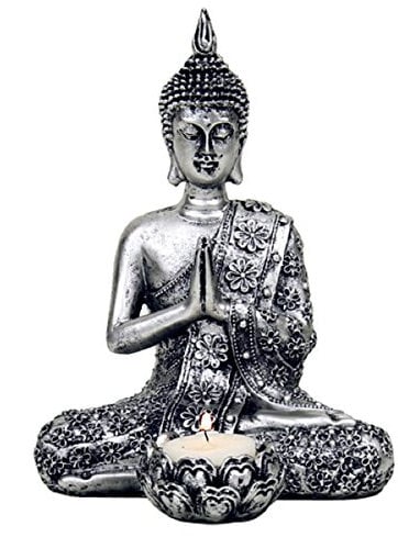 Unbekannt Buddha mit Kerzenhalter Silber 20,5 cm Meditation spirituell