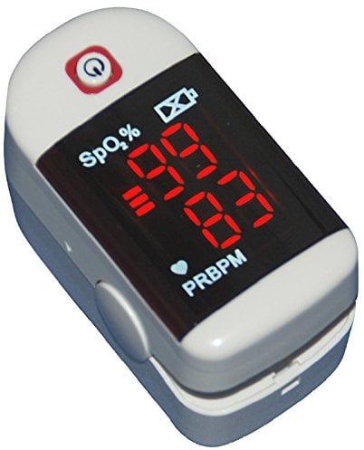 Finger-Pulsoximeter [ChoiceMMed MD300C11] zur Überprüfung der Blut-Sauerstoff-Sättigung (SpO2) und der Pulsfrequenz