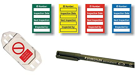 Harness Inspection Tagging Kit Mixed Colours - 20 Tag Holders, 40 Inserts & 1 Marker Pen - PPE Safety Equipment Inspection System for Work at Hieght Compliance