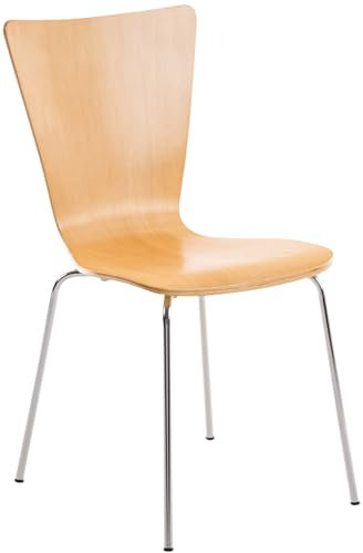 CLP Stapelstuhl Aaron I Ergonomisch Geformter Konferenzstuhl Mit Holzsitz I Platzsparender Besucherstuhl Mit Bodenschonern, Farbe:Natur