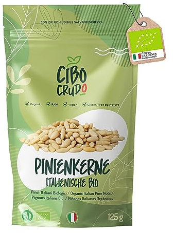 Piñones Crudos Orgánicos - 125g. Piñones Italianos Crudos sin Cascara. 100% Made in Italy Ricos en Sales Minerales y Vitaminas.