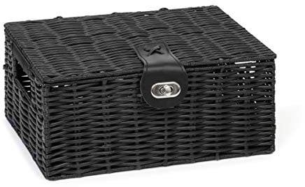 Arpan Small Resin Woven Storage Basket Box With Lid & Lock - Black