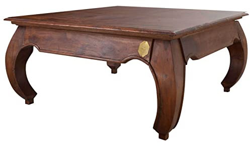 MASSIVMOEBEL24.DE | Opium Couchtisch aus Akazienholz #614 - Nougat, lackiert | 90x90x40 cm | im Kolonialstil | Massivholztisch Fernsehtisch Beistelltisch