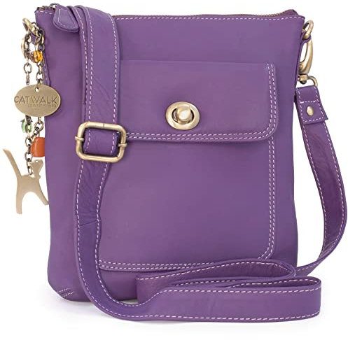 Catwalk Collection Handbags - Borsa a Tracolla Piccola in Vera Pelle - Borsetta Donna - Borsa a Mano con Tracolla Regolabile - Laura - Viola