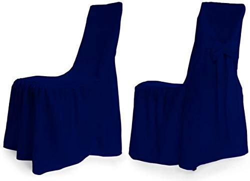 TexDeko Universal Stuhlhussen - Modell Wien Stuhlbezug mit Schleife (Blau)
