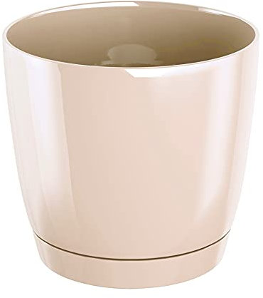 Pot de fleurs rond en plastique Coubi Round P en couleur crème 28 (L) x 28 (l) x 26,2 (H) cm