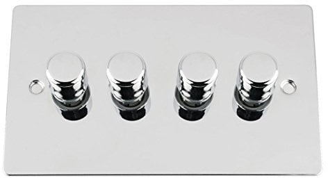 Mains LED Light Dimmer Switch 250W 4 Gang 2 Way - Polished Chrome - Flat