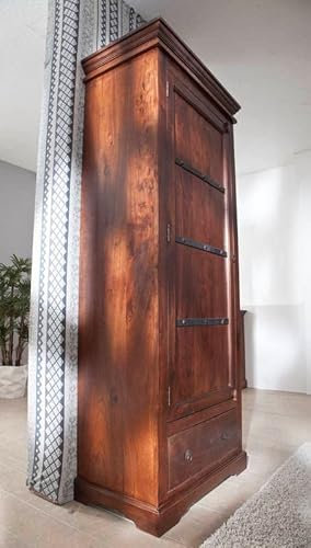 MASSIVMOEBEL24.DE | Oxford - massiver Schrank | Nougat - lackiert | Akazienholz | 80x40x193 | 1 Tür - 1 Schublade | + Eisenelementen | Aufbewahrungsschrank Flurschrank