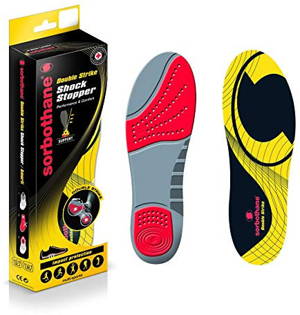 Sorbothane Double Strike Insoles, UK Size 8, Shock Absorbing Shoe Inserts for Impact Reduction and Athletic Use, Footbeds for Forefoot and Heel Support, Sole Replacement for Walking and Running