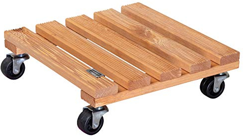 WAGNER Pflanzenroller Toscana 38 x 38 x 10,5 cm I Blumenroller für Außenbereich + Innenbereich I Kübelroller aus FSC® Massivholz, geriffelt, Terracotta I Tragkraft 150 kg I Made in EU - 20016201