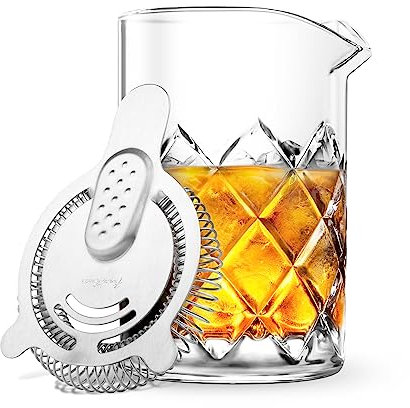 Final Touch Yarai Glass Cocktail Mixing Pitcher 13.5oz & Hawthorne Strainer