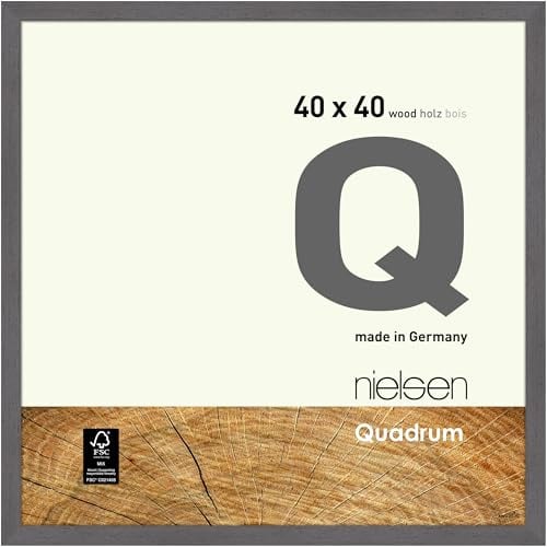 nielsen Bilderrahmen, 40 x 40 cm, Holz, Dunkelgrau, Posterrahmen zum Aufhängen im Hoch- & Querformat, Echtglas, Quadrum