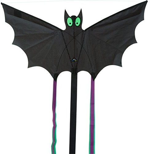 HQ Design - Flying Creatures, Kinderdrachen Flugdrachen Einleiner Drachen zum steigen Lassen, wenig Wind ab 5 Jahren, Polyesterschnur auf Spule oder Griff (Bat Black S)