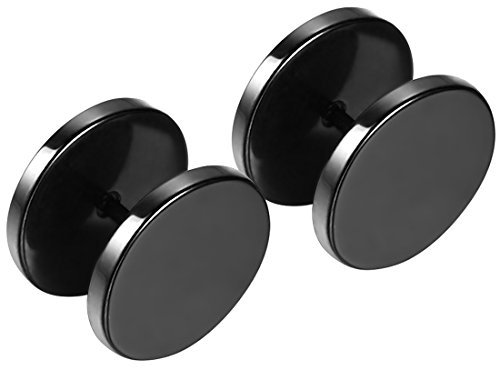 JewelryWe Schmuck Herren Damen Ohrringe, 14mm Kreis Ohrstecker, Edelstahl, Schwarz