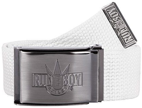 2Stoned Gürtel Koppelgürtel Unisex Weiß, matte Schnalle Rudeboy, 4 cm breit, Stoffgürtel für Damen und Herren