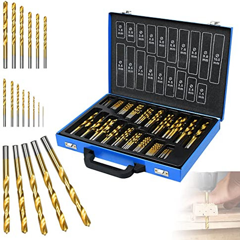 LARS360 Coffret de Forets, Forets Metaux Hélicoïdaux HSS Titane Acier à Haute Vitesse, Kit d'embouts et de mèches pour visseuses et perceuses, Set de 170 Pièces