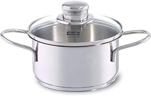Fissler Petit Faitout en Acier Inoxydable (Ø 14 cm, 1 l), pour Collation/Petites Bouchées, avec Couvercle en Verre, Compatible Induction, Argenté