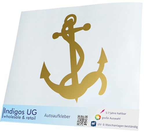 INDIGOS UG Auto Aufkleber Auto - 120x100 mm - Anker - Gold - konturgeschnittener Autoaufkleber ohne Hintergrund - Selbstklebender Sticker für Auto, Fenster, Bus oder LKW - UV-beständig & wetterfest