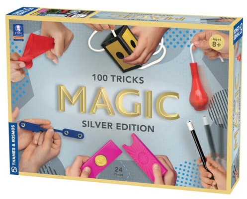 Thames & Kosmos , 698225, Magic: Silver Edition, 100 Tricks, Blow Your Friends and Family Away with These Amazing Magic Tricks, 24 Props, Ages 8+