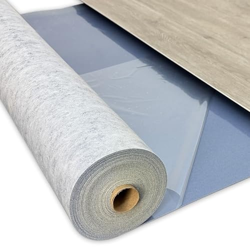 uficell® VinoSoundFix Vinylunterlage und Designboden Trittschalldämmung - Stärke: 1,5 mm - 400 kPa Druckfestigkeit - Selbsthaftende Tritt- und Gehschalldämmung für Klick Vinylboden (50 m² - 5 Rollen)