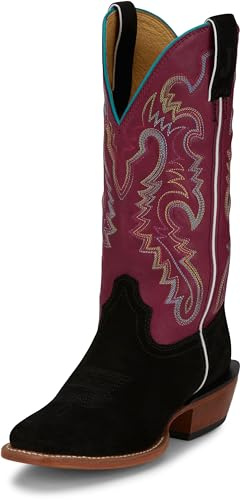 Justin Annie Up 13 Medium Square Toe Western Boot for Women - Goat Leather Western Boots with Suede Vamps & Ortholite Insole, Midnight Black - 7.5 B