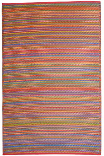 FAB HAB Outdoor-Teppich - wetterfest, farbecht, wendbar - recycelter Premium-Kunststoff - gestreift - Terrasse, Balkon, Garten - Kunststoffteppich Cancun Bunt, 180x270 cm