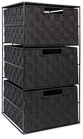 EHC Woven 3 Drawer Storage Unit Cabinet For Bathroom, Bedroom - Black