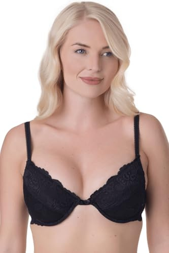 Camille Womens Black Floral Lace Padded Underwired Bra 38E