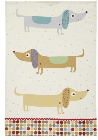 SPOTTED SAUSAGE DOG DACHSHUND 100% COTTON KITCHEN TEA TOWEL