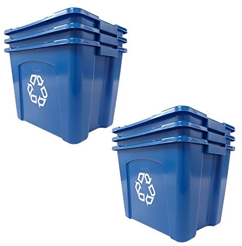 Rubbermaid Commercial Products, Lot de 6 bacs de recyclage pour papier et emballage, empilables, pour intérieur/extérieur/garage/maison/installations commerciales, bleu (FG571473BLUE)