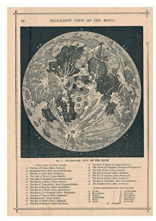 The Art Stop MAP ILLUSTRATED ANTIQUE TELESCOPIC MOON FRAMED PRINT PICTURE F12X368