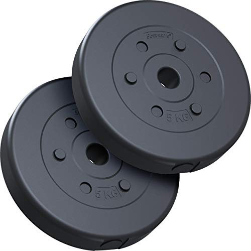 ScSPORTS® Hantelscheiben - 10/15/20/30/40 kg Set, 30/31mm Bohrung, Kunststoff, Schwarz - Hantelscheiben-Set, Gewichtsscheiben, Hantelgewichte, Fitness Scheiben, Gewichte für Hantel (10 KG (2x 5))