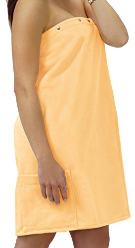 Lashuma Saunakilt Dame Gelb, Saunatuch Fun aus Frottee Baumwolle, Sauna Sarong mit Druckknöpfen, Tasche und Gummizug